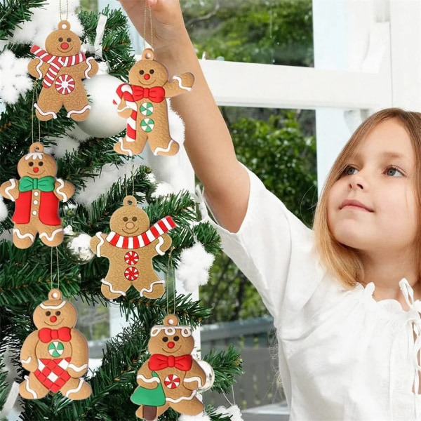 6/12 kpl Piparkakkumieskoristeita joulukuuseen, lajitelma muovisia piparkakkukoristeita joulun ripustuskoristeisiin 6PCS - Small size