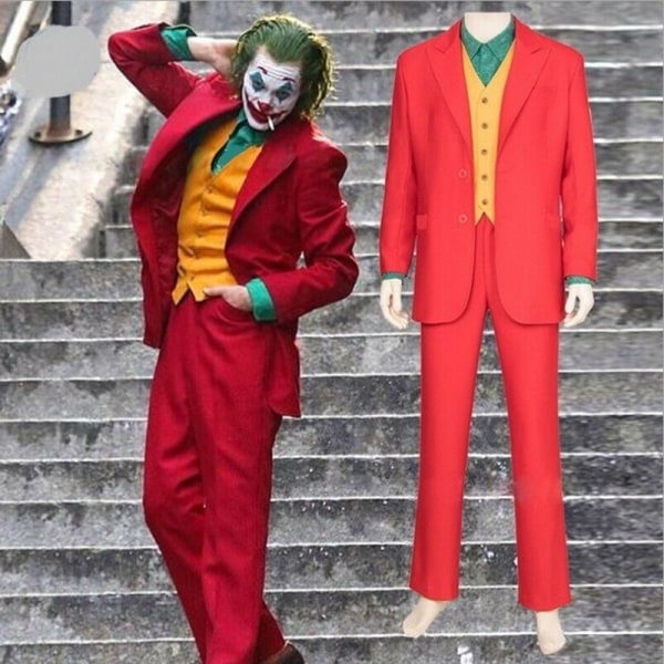 Movie Joker Cosplay Kostym Full Set Outfits Herr Halloween Kostymer The Joker Uniform Röd Kostym Halloween Herr Kvinnor Outfit+Mask costume and wig Kids-150cm