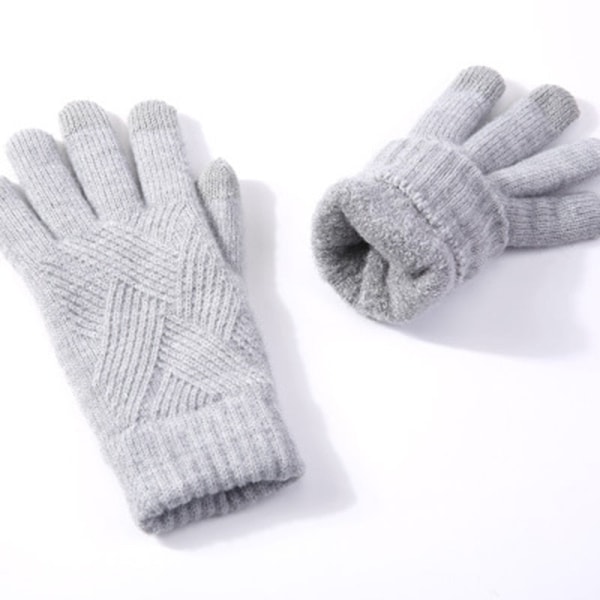 Dam Vinter Varma Stickade Hel Fingerhandskar Herr Enfärgade Ull Touch Screen Vantar Kvinnor Tjocka Varma Cykelkörhandskar H46 Wine Red One Size