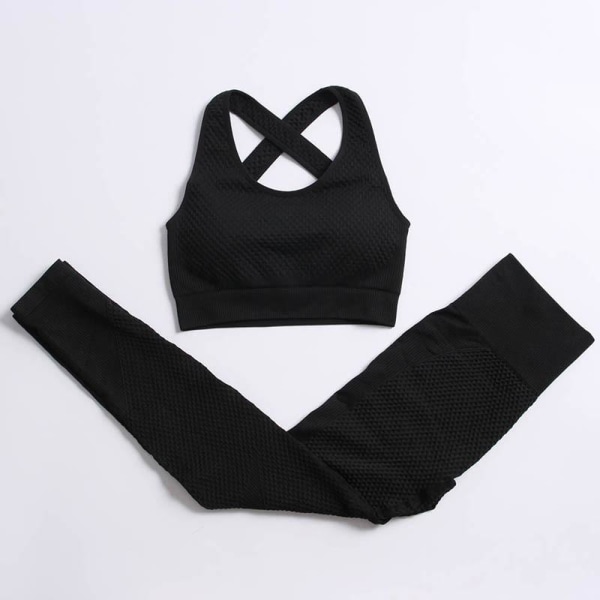 Joogasetti treenivaatteet kuntosalille naisten verryttelypukuun top pents black gray M