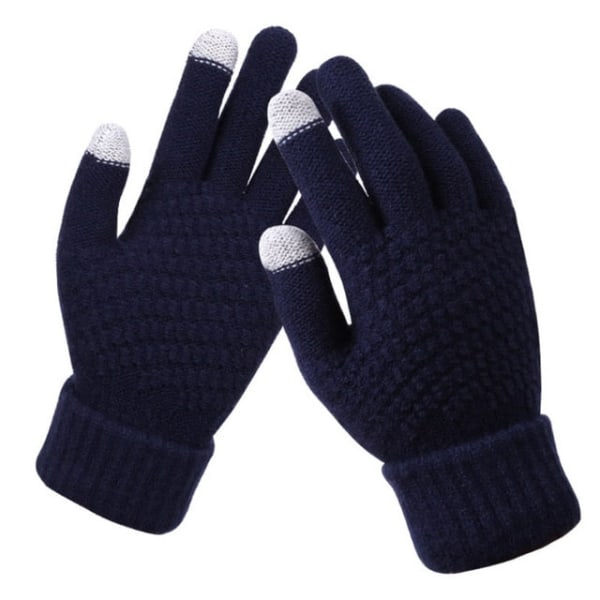 Dame Vinter Touch Screen Handsker Tykke Varme Strikkede Strækhandsker Imitation Uld Fuld Finger Udendørs Ski Handsker Navy One Size