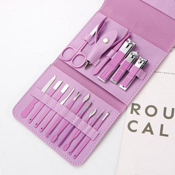 Roséguldsax Nagelknipsare Set Tri-Fold Väska 16-Delars Pedikyr Manikyr Verktyg Dam 16 pieces-Blue