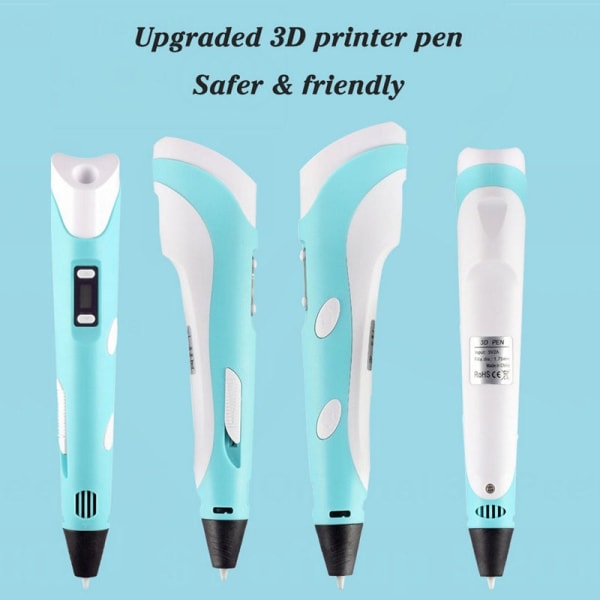 3D-penna för barn 3D-ritningspenna med LCD-skärm Kompatibel PLA filamentleksaker för barn Jul Födelsedagspresent PLA Filagment blue with EU adapter