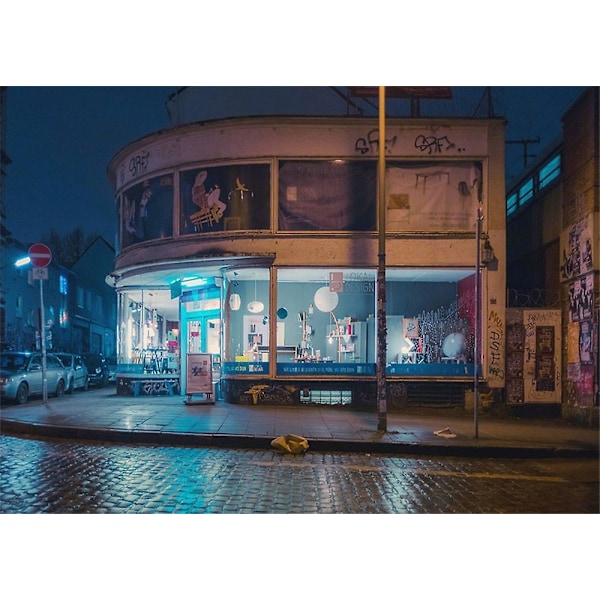 150x220 cm Butik Öppen Bakgrund Stadsnattvy Väg Lampa Graffiti Grunge Tapet Vädrad Tegelgata Natur Fotorekvisita