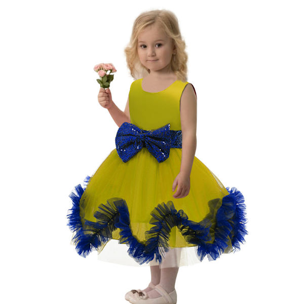 Nytårskjole Europæisk og Amerikansk Juleaftenskjole Pige Prinsessekjole Julekjole Yellow with blue