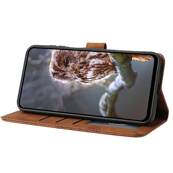 Fodral för Samsung Galaxy A16 4G 5G Uggla Präglat PU Läder Plånbok Telefonfodral med Handledsrem - Pur Brown