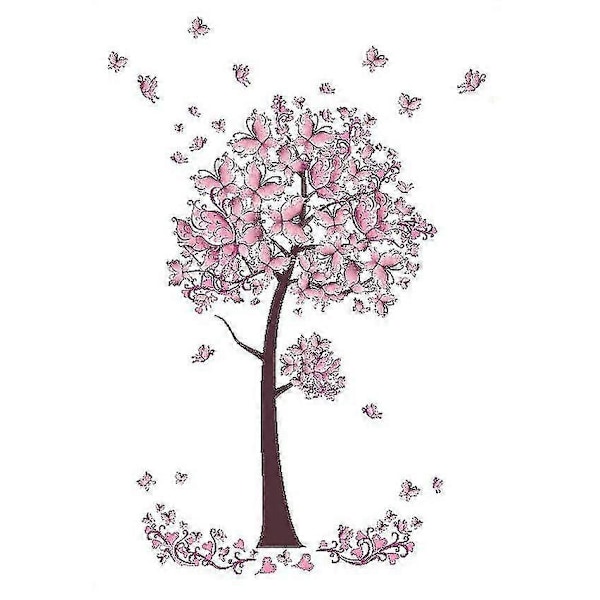 Vidunderlig Rosa Sommerfugl Blomst Træ Aftagelige Wallstickers Vægdekoration, Stue Soveværelse Hus Dekoration Klæbende DIY Kunst Vægklistermærker