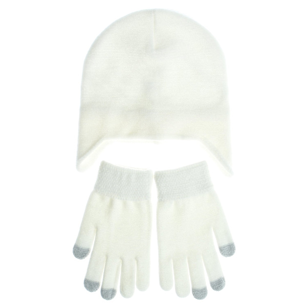 Ulkoilupipo ja käsineet, kaksiosainen setti, naisten fleece, korvien suojapipo ja käsinesetti #1 White