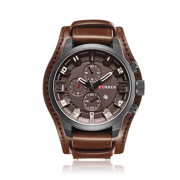 Herreklokke Kalenderklokke Vanntett Quartz Belteklokke Black Shell coffee