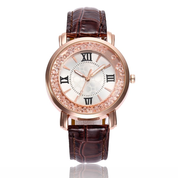 Mobil Diamantklocka för Kvinnor, Casual Mode Damklocka med Armband, Quartzklocka Brown