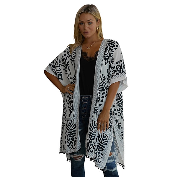 Baddräkt Hawaii Seaside Semester Kofta Kortärmad Solskyddskläder Tryckt Strandöverdrag Mellanlånga Badkläder LC85278-Blue Average size