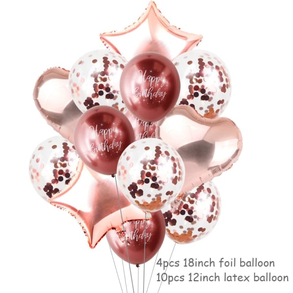 Rose Gold Party Engangsservice Tallerken Nummer Ballon Pige Fødselsdagsfest Bryllupsdekoration Voksen Fejring Baby Shower Dekoration 4
