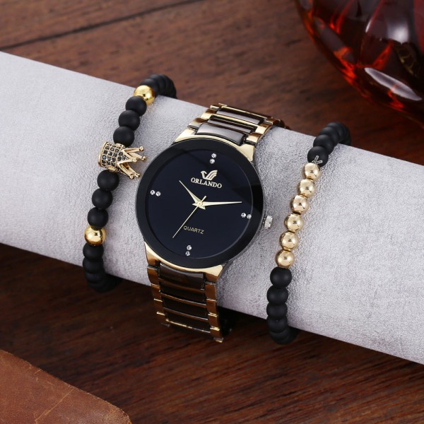Fashion Fashion Business Elegant brittisk stil stålbälte kvarts watch och armband set Style 2 suit