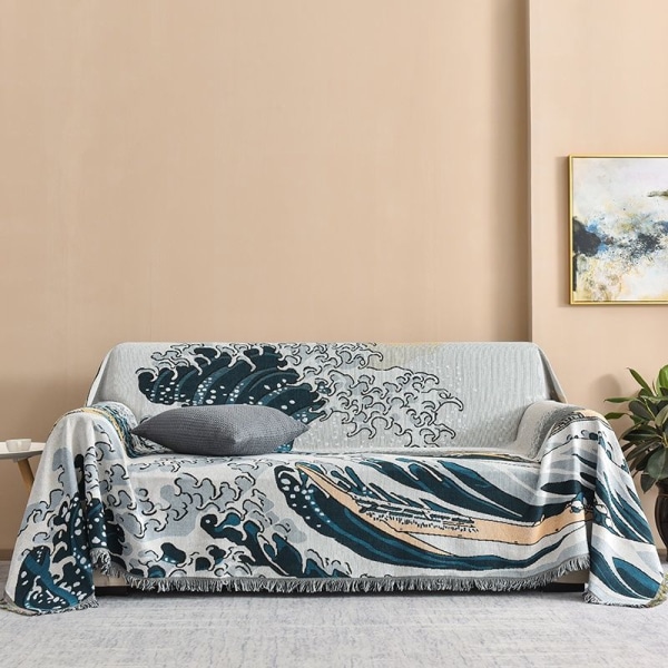 Textil Stad Japansk enkel stil Wave Hemmatyg Soffa Filt Cover Jumbostorlek Dubbelsoffa Kudde Camping Picknickduk sea wave 230x250