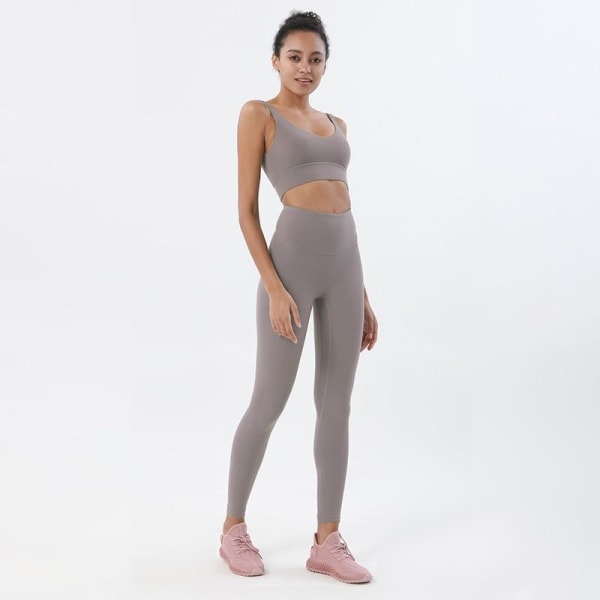 Yoga Set Sports Suit Kvinnor Lounge Wear Crop Toppar och Leggings Dark Gray L