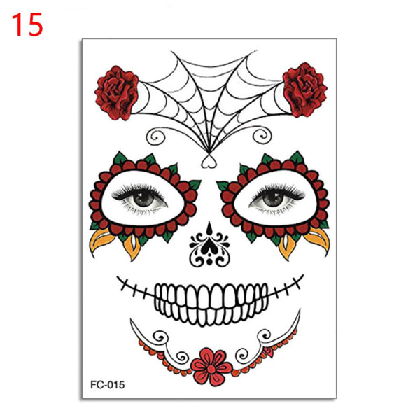 Ansiktsmakeup Klistermärke Special Vattentät Ansiktstatuering Dödens Dag Skalle Ansikte utklädnad Halloween Temporära Tatuerings Klistermärken S15