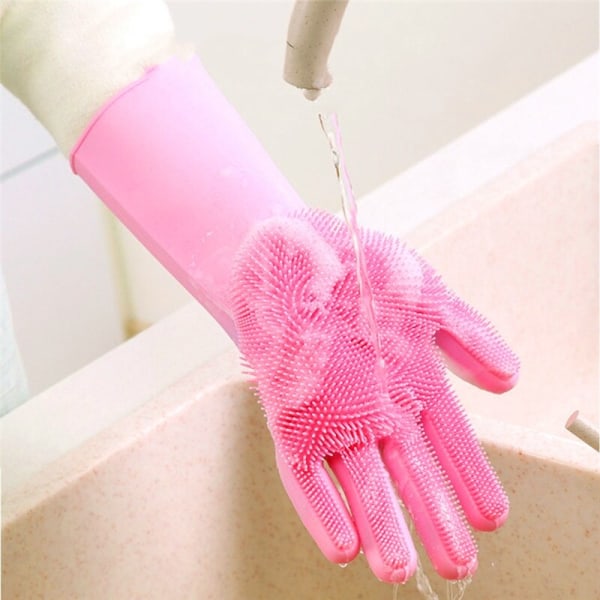 1 stk. Gummihansker Hagearbeid Vask Kjøkken Multifunksjon Magisk For Oppvask Rengjøring Skrubber Rengjør Husholdningsverktøy Hanske Right pink 1piece One Piece