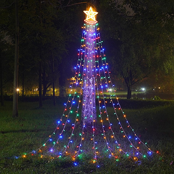 Jul LED Femuddig Vattenfallslampa Meteorljus Dekorativ Lampa Gård Utomhus Stjärnljusslinga Warm white solar energy