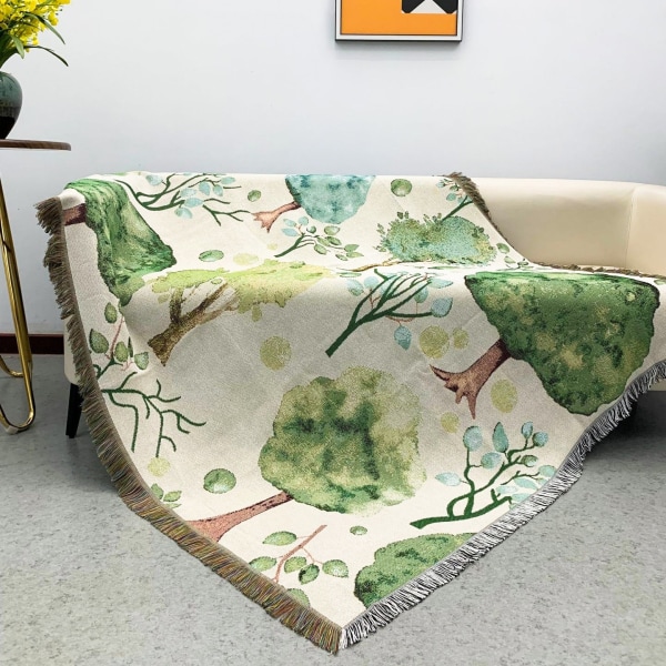 Multifunktionell Sofföverdrag Utomhus Campingmattor Jacquard Tapestry Soffhandduk Chenille Dekorativ Tapestry Fresh Forest 160*130