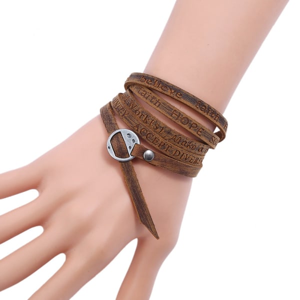 Fem-Cirkel Pressede Ord Kvæglæder Armbånd Retro Simpel Multi-Cirkel Herre Læder Armbånd Populær Ornament Retro pressed words antique silver