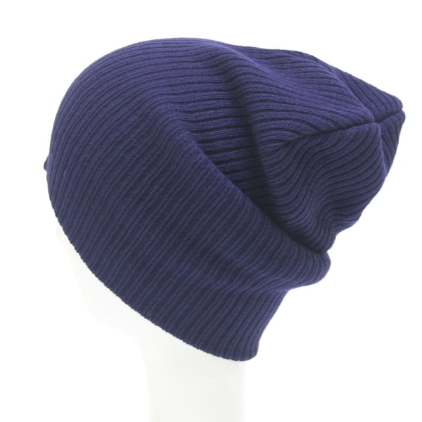 Ullstickad mössa för män och kvinnor, enfärgad, passar till allt, höst-vintermode, varmt öronsskydd, flätad mössa för vuxna Navy blue Average size