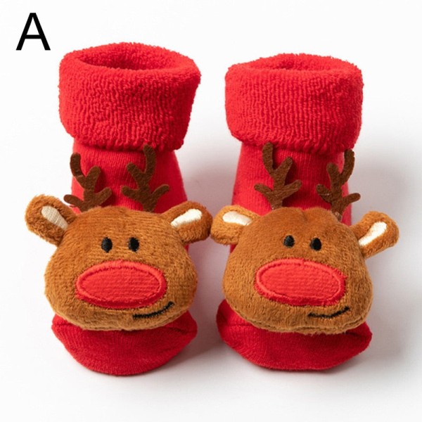 Jul Baby Vinter Förtjockad Tecknad Baby Halkfria golvskor Julstrumpor 0-2 år Barn Småbarn Röda golvstrumpor Baby floor socks 4 S