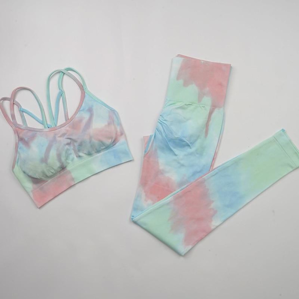Yoga Sett Treningsstudio Fitness Sportsklær Høy Midje Atletiske Leggings Sports Trenings BH Drakter BraPantsYellow M