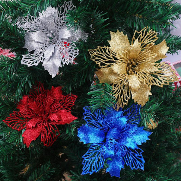 1 stk. Kunstige Blomster Jule Fake Blomster Glitter Glædelig Jul Træ Ornamenter Julepynt Til Hjemmet 03