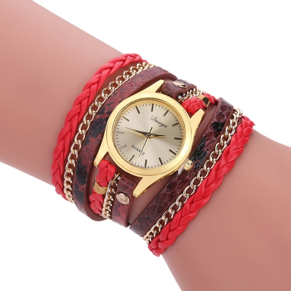 Retro stil dam slingrande armband Watch Woven Serpentine British Watch Coffee (duaga)