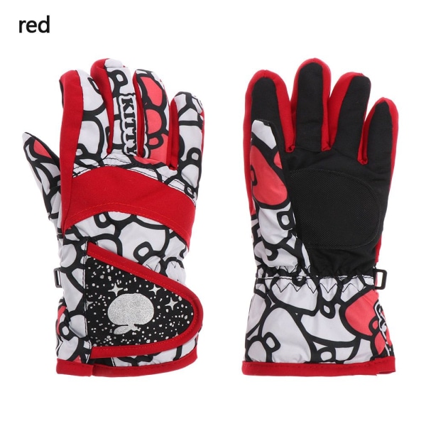 Nya Barn Vinter Varma Enfärgade Handskar Pojke Flicka Skidhandskar Långärmad Vante Vindtät Vattentät Tjocka Varma Handskar Type B rose red
