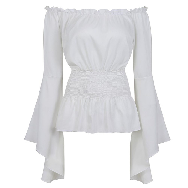 Renessanssityylinen pusero talonpoikaisnaisille, avoimet olkapäät, pitkät hihat, boheemi, steampunk, merirosvo, keskiaikainen cosplay-asu, korsettitoppi, vintage 6505white 5XL