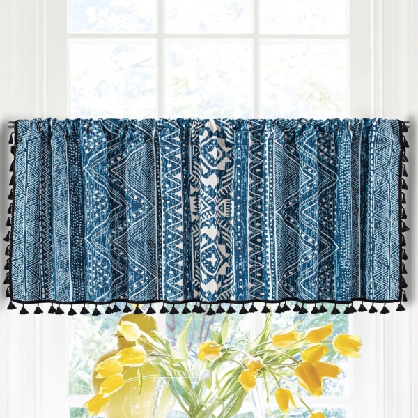 Geometrisk Blommig Gardin för Vardagsrum Diskbänk Dammtät Gardinkappa Kökslucka Café Fönster Draperier E W150xH45CM