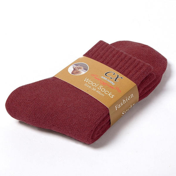 1 par Varma Vinterstrumpor Dam Ull Herr Supertjocka Enfärgade Strumpor Merinoullstrumpor Mot Kall Snö Frottéstrumpor wine red 1 Pairs