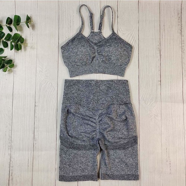 Set Fitness Sexiga sportkläder för kvinnor Grey 3Pcs set L