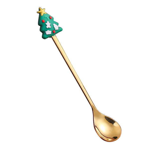 Tegneserie Bordservice Kattepote Ske Sød Dessert Ske Rustfrit Stål Ske Dukke Dessert Frugt Gaffel Golden Spoon-Christmas tree