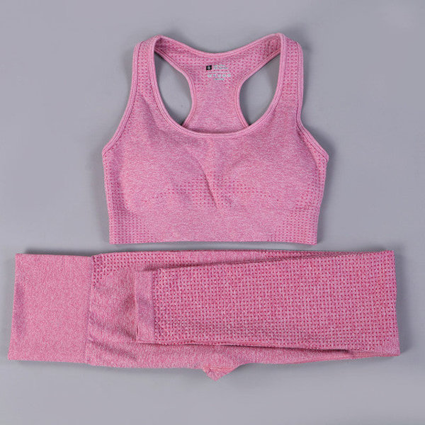 Yoga Set Dam Fitness Sportkläder Träningsdräkter GYM Kläder Löpartights Träningsbyxor 2pcs ShirtsPink M