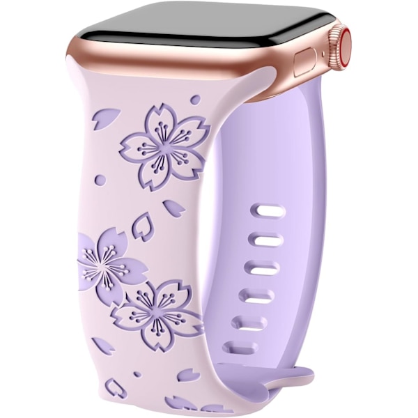 Kellon ranneke Apple Watch iWatch 38/40/41mm kaksivärinen kirsikankukka vaalean violetti + laventeli