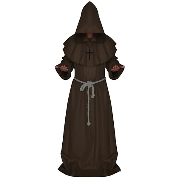 Pestdoktor Cosplay Kostume Middelalder Hætteklædt Kåbe Steampunk Terror Maske Hat Voksen Halloween Fest Rollespil Størrelse S-XL Brown robe L