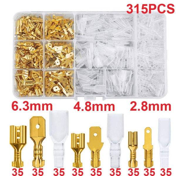 Box Isolerad hane hona ledningskontakt 2,8/4,8/6,3 mm Elektriska crimpterminaler Termin Spade Connectors Assorted Kit As photo 270 Gold