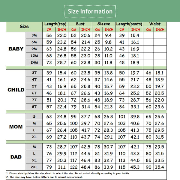 Jouluiset yhteensopivat perhepyjamat perheille Uudenvuoden asu Joulun yöasut Red Child 4T