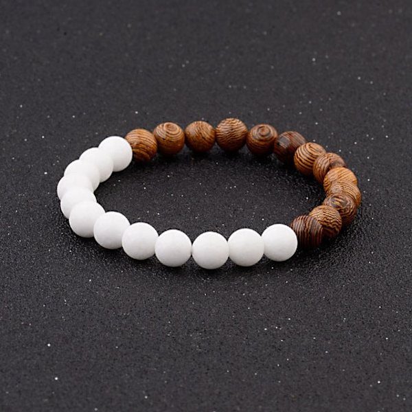 8mm Nya Naturliga Träpärlor Armband Män Svart Etnisk Meditation Vitt Armband Kvinnor Böne Smycken Yoga Armband Homme 005-B2