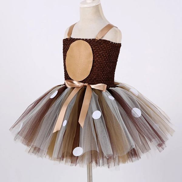 Hirvipuvut tytöille, joulumekko lapsille, Halloween-asut, poro tyllihame, syntymäpäiväprinsessan vaatteet, ruskea Dress with Headband