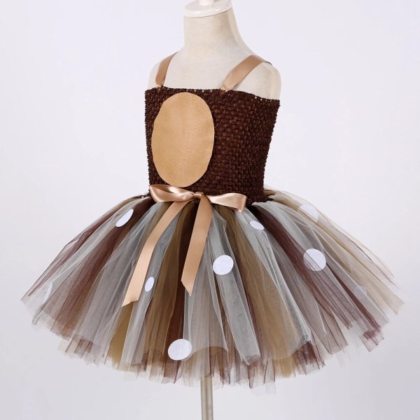 Rådjursdräkter för Flickor Julklänning för Barn Halloween Kostymer Ren Tulle Tutu Klänning Födelsedag Prinsesskläder Brun Only Dress