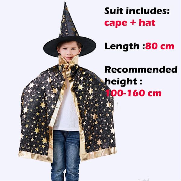 Halloween Kappe Med Hat Stjernemønster Græskarkappe Cosplay Kostumer Halloween Kostume Til Børn Drenge Piger Fest Fødselsdag 80 cm Pink One Size