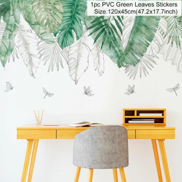 LuanQI Grønne Blader Veggklistremerker For Hjem Stue Dekorativ Vinyl Veggdekor Tropiske Planter DIY Barneroms Dør Muraler Tapet 10102