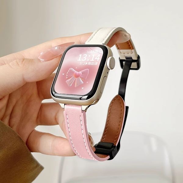 Klockarmband för Apple Watch iWatch för SE/4/5/6 40mm Tunt magnetspänne - benvitt och fräsch rosa