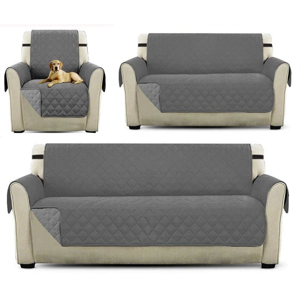 1/2/3-sits Vändbart Quiltat Soffskydd Vattentätt Möbelskydd Fåtöljöverdrag för Recliner Husdjur Hundar Barn Matta Gray 250x180cm