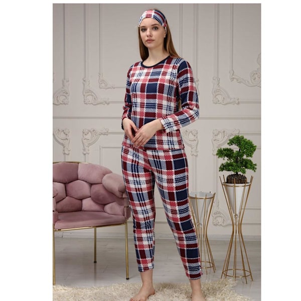 Naisten ruudullinen fleece-pyjamasetti, viininpunainen Wine red 42