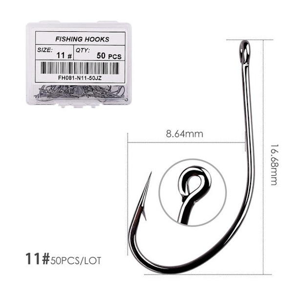 Fishhook 50 stk 10 stk Belagt Høykarbon Rustfritt Stål Barbefisk Karpefiskekroker Pakke med Original Eske Fiskeutstyr Size 11 - 50pcs
