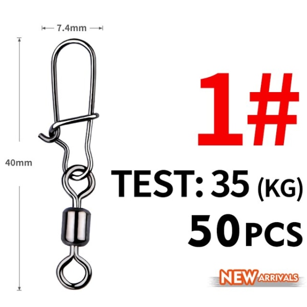Fishhook 50 ST Pike Fisketillbehör Anslutningsstift Lager Rullande Lekande Rostfritt Stål Snäpp Fiskekrok Bete Lekanden Utrustning Size10 20mm 12kg